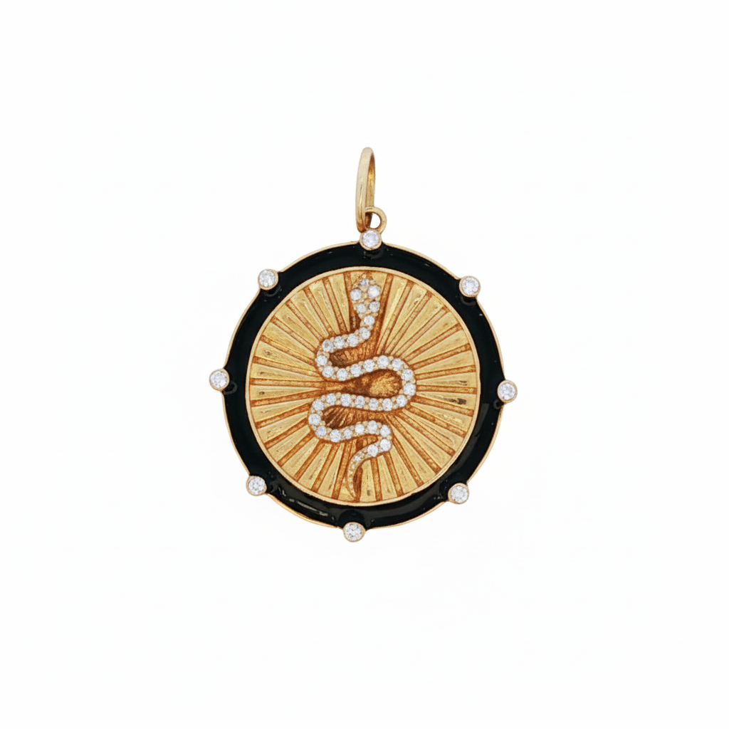 14k Yellow Gold Onyx Diamond Snake Charm