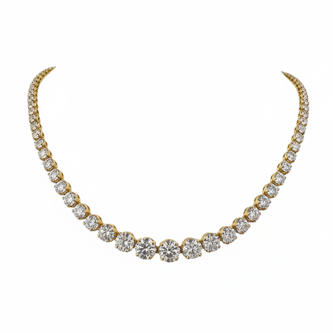 14k Yellow Gold 17 carat Graduated Lab Diamond Tennis Necklace