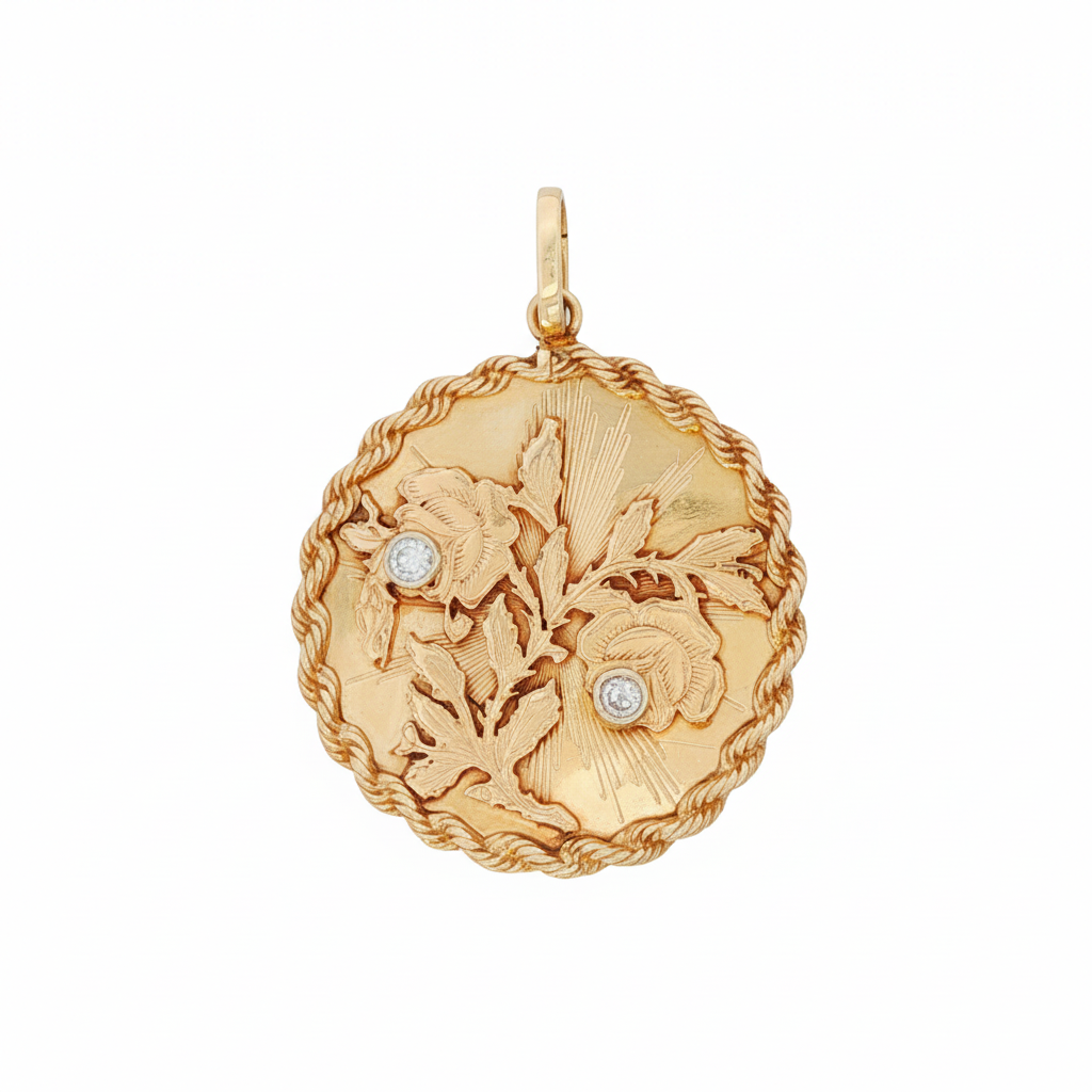 14k Yellow Gold Diamond Flower Charm Pendant
