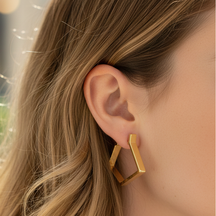 14k Yellow Gold Vintage Geometric Hoop Earrings