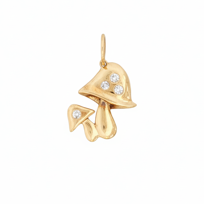 14k Yellow Gold Diamond Mushroom Charm