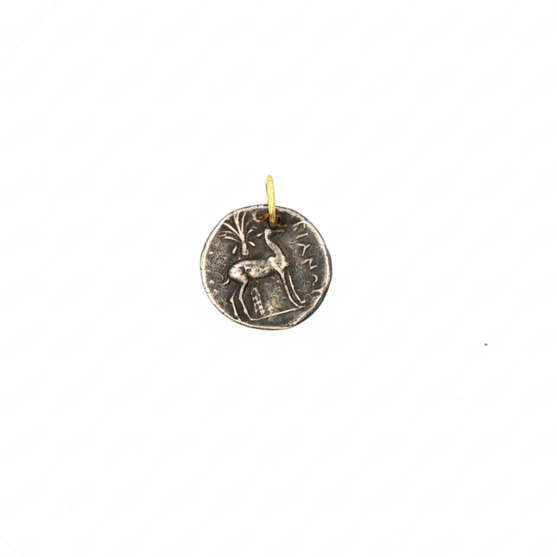 24k Yellow Gold Emerald Silver Ephesus Coin Charm
