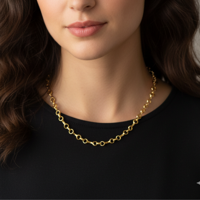 14k Yellow Gold Bone Link Chain Necklace