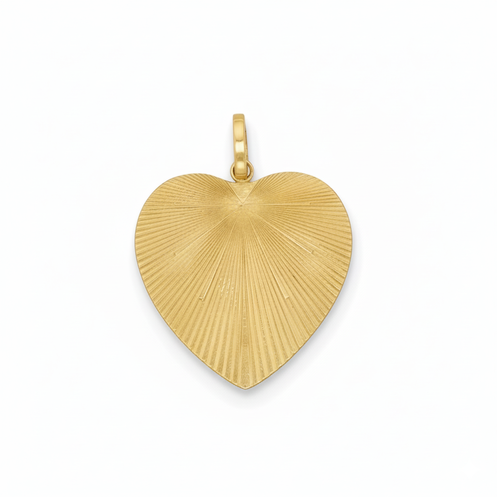 14k Yellow Gold Vintage Inspired XL Engine-Turned Heart Pendant