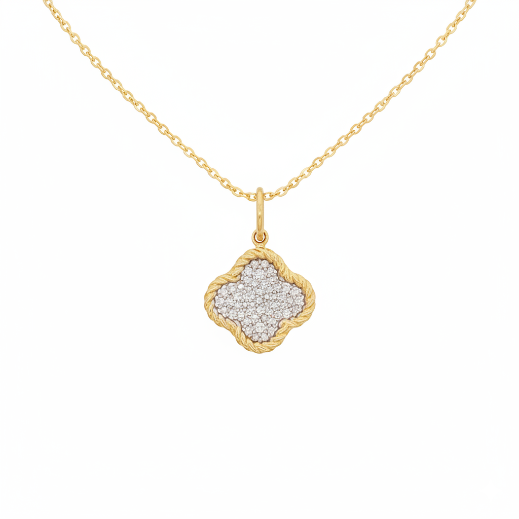 14k Yellow Gold Pave Diamond Clover Charm
