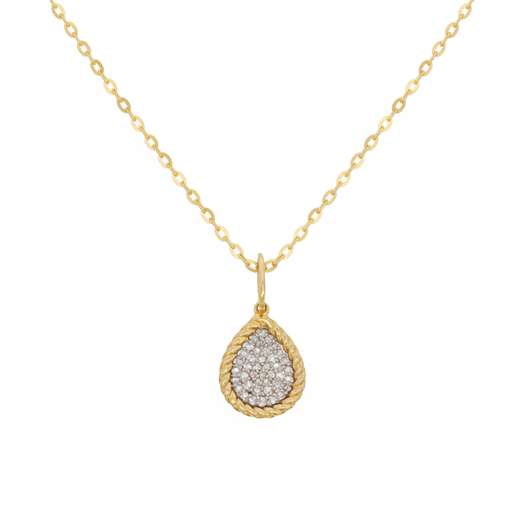 14k Yellow Gold Pave Diamond Pear Charm