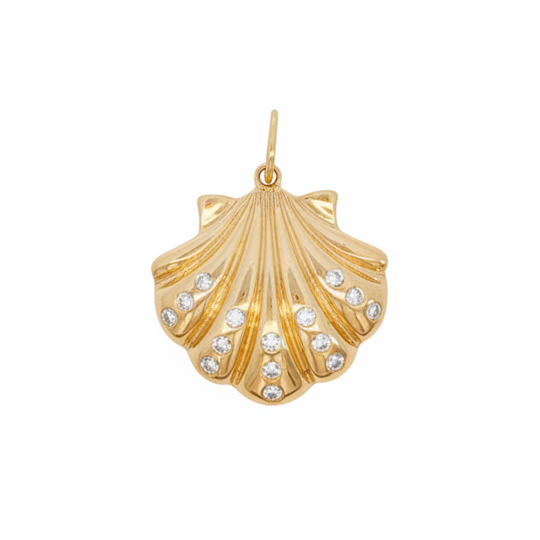 14k Yellow Gold Diamond Seashell Charm