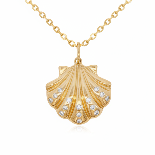 14k Yellow Gold Diamond Seashell Charm
