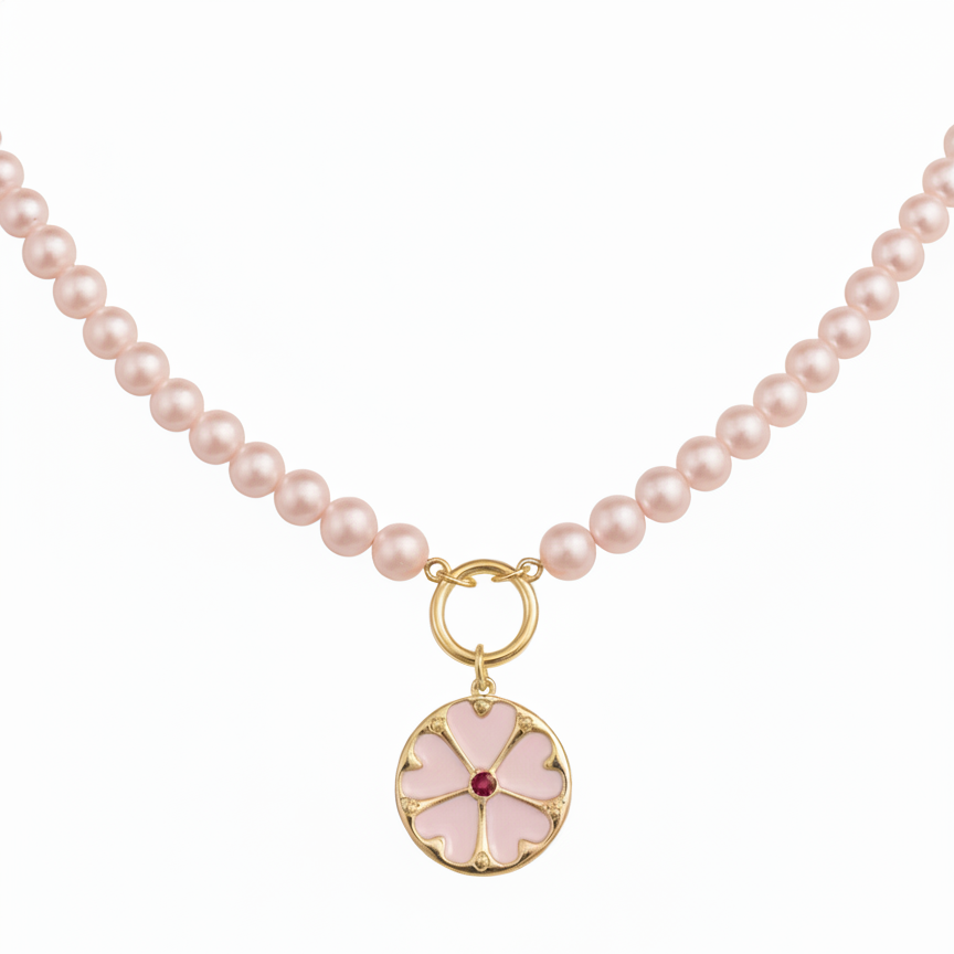 14k Yellow Gold Pearl Push In Circle Necklace