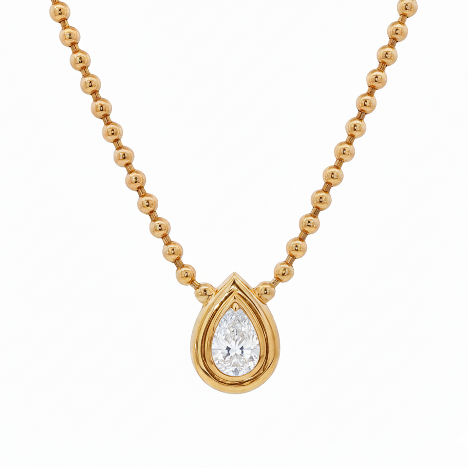 14k Yellow Gold 2 Carat Pear Cut Lab Diamond 2mm Ball Chain Necklace
