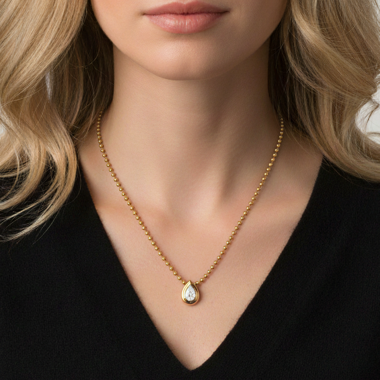 14k Yellow Gold 2 Carat Pear Cut Lab Diamond 2mm Ball Chain Necklace