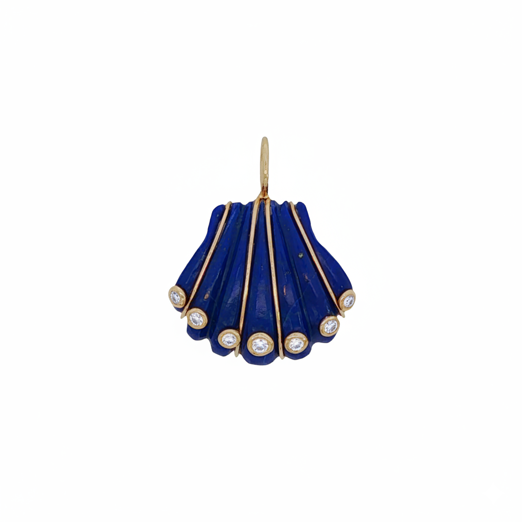 14k Yellow Gold Diamond Lapis Shell Charm