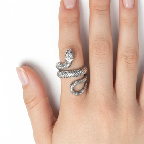 Sterling Silver Diamond Snake Ring