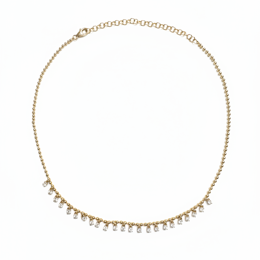 14k Yellow Gold Diamond Fringe Necklace