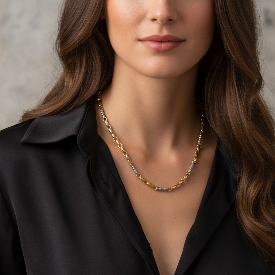 14k Yellow Gold and White Gold Vintage Solid Chain