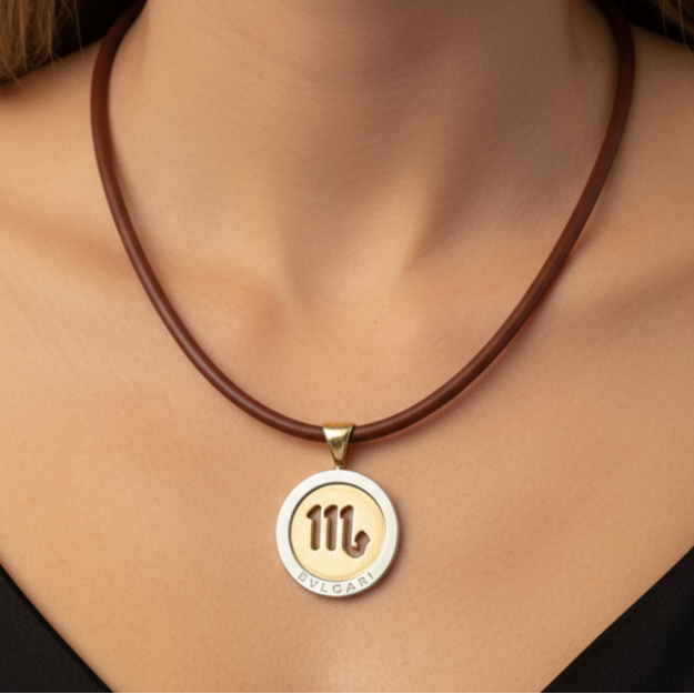 Vintage 1980s Bvlgari Two-Tone Necklace Side Detail in Yellow Gold and Stainless Steel