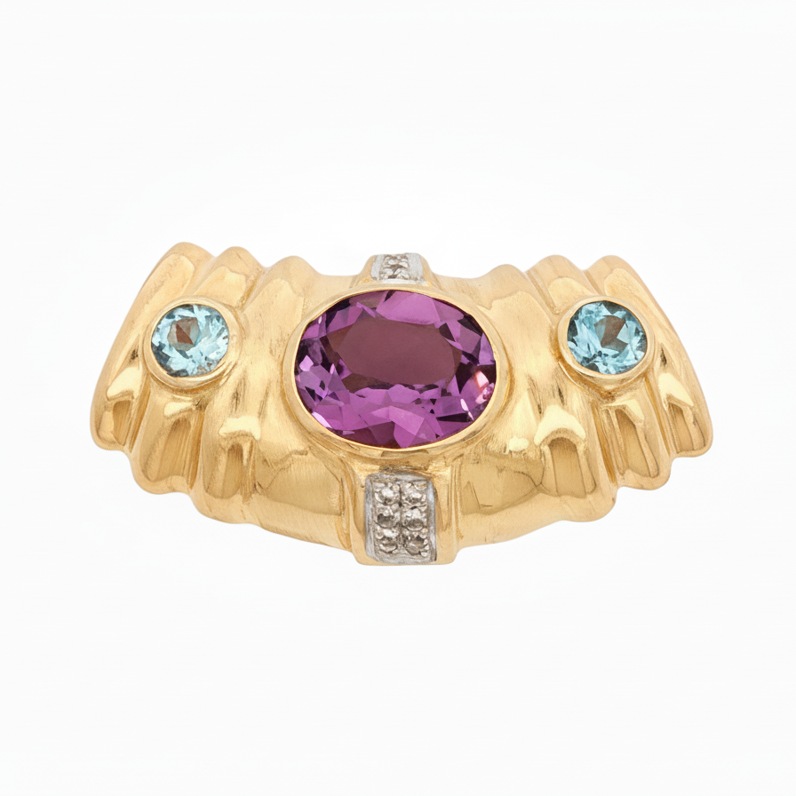 1980s vintage 14k yellow gold multi-gemstone diamond slide pendant