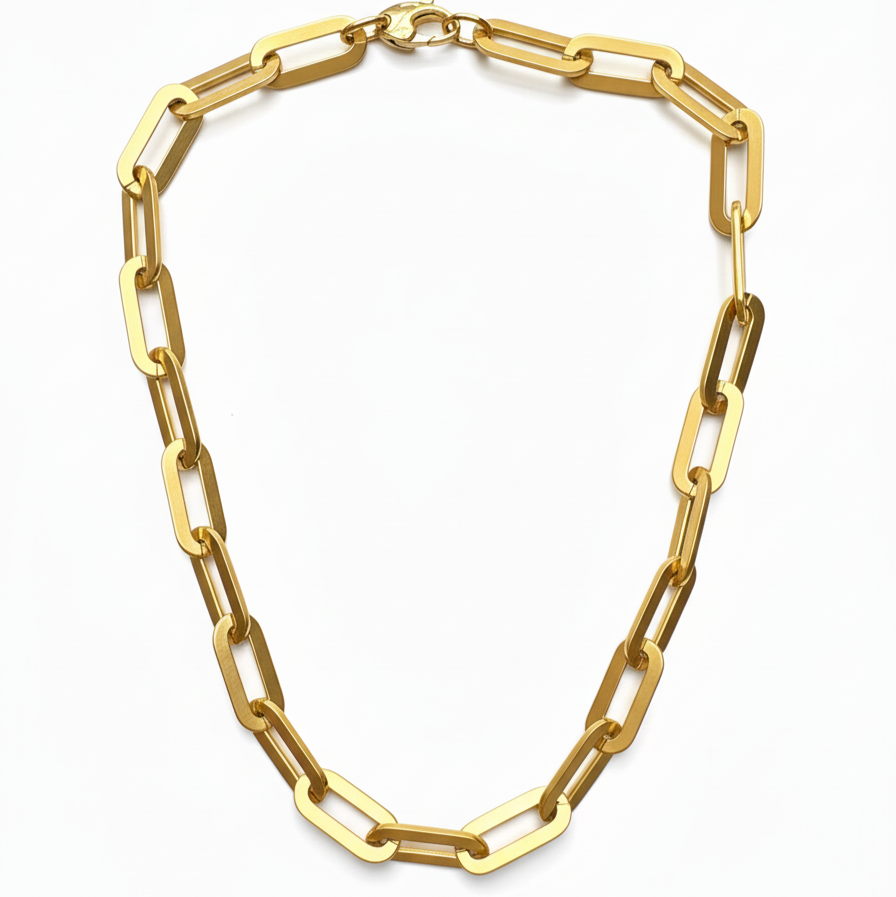 14k Yellow Gold Contemporary Paperclip Chain Necklace