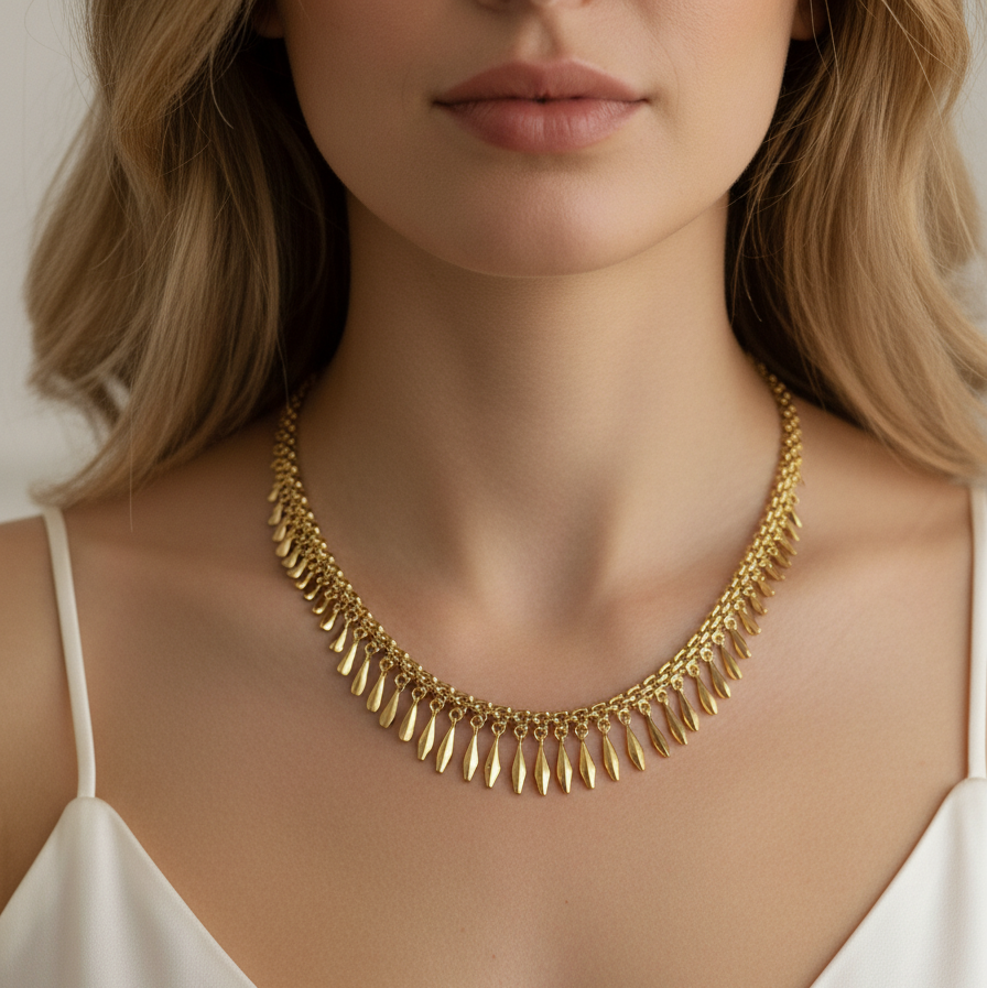 14k Yellow Gold 1970s Vintage Fringe Necklace