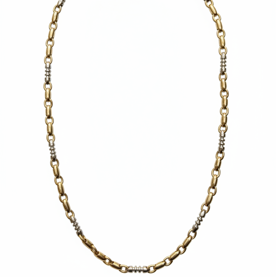 14k Yellow Gold and White Gold Vintage Solid Chain