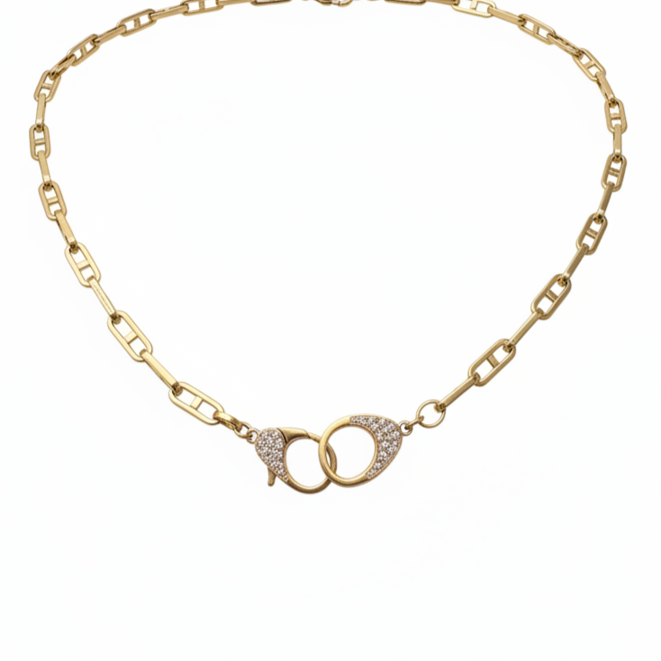 14k yellow gold diamond contemporary handcuff necklace front view