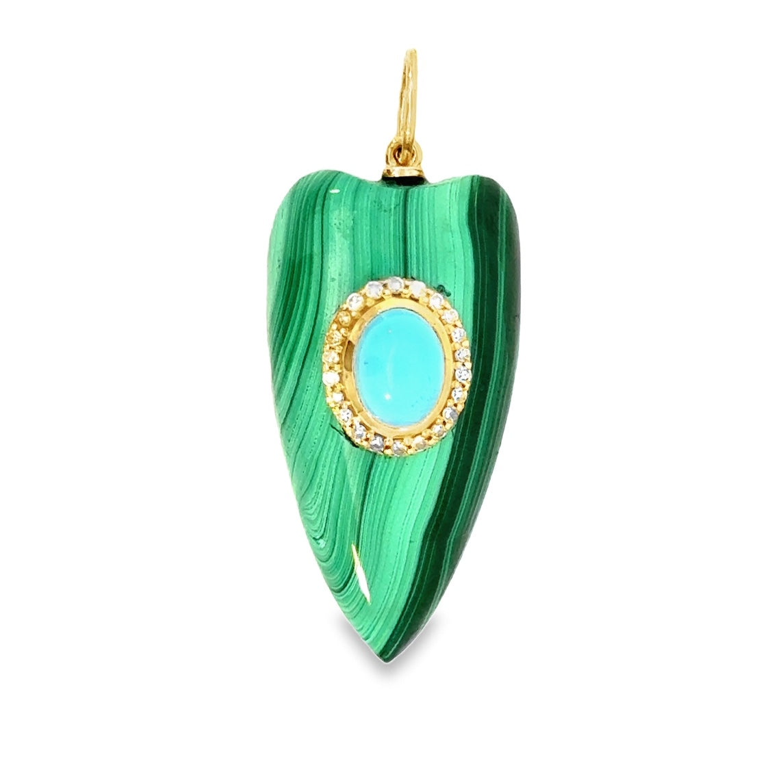 14k Yellow Gold Malachite, Turquoise, and Diamond Horn  Charm