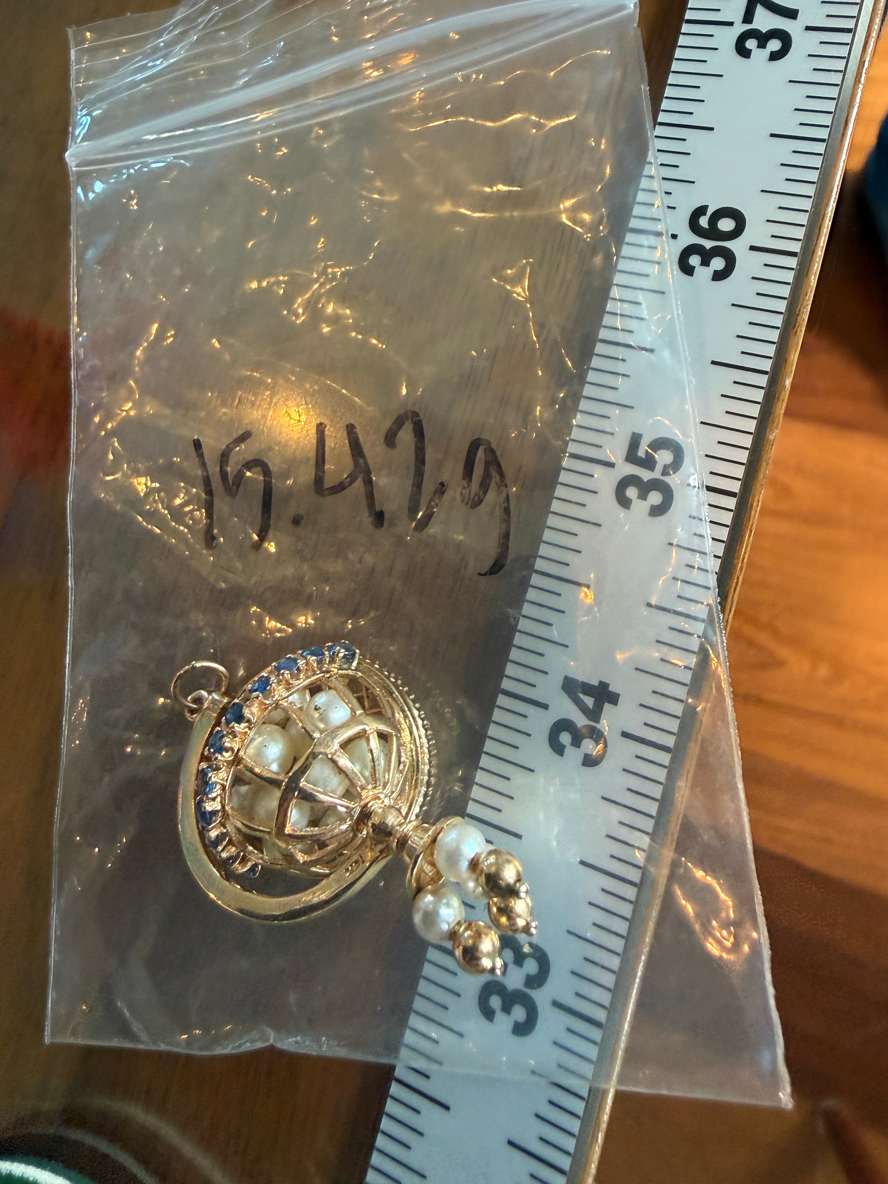 14k Yellow Gold Pearl Vintage Globe Pisces Charm