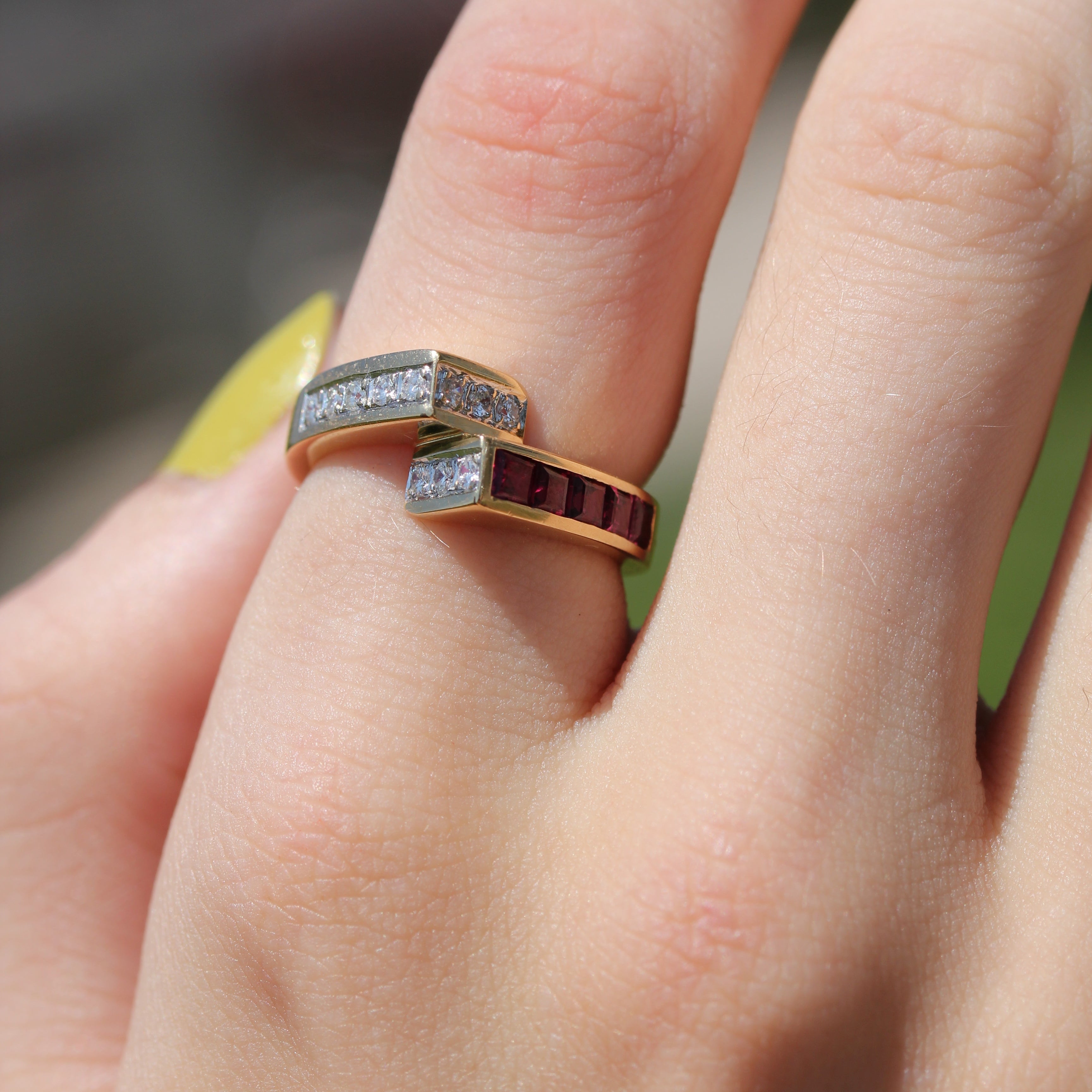 18k Yellow Gold Vintage Diamond and Ruby Ring