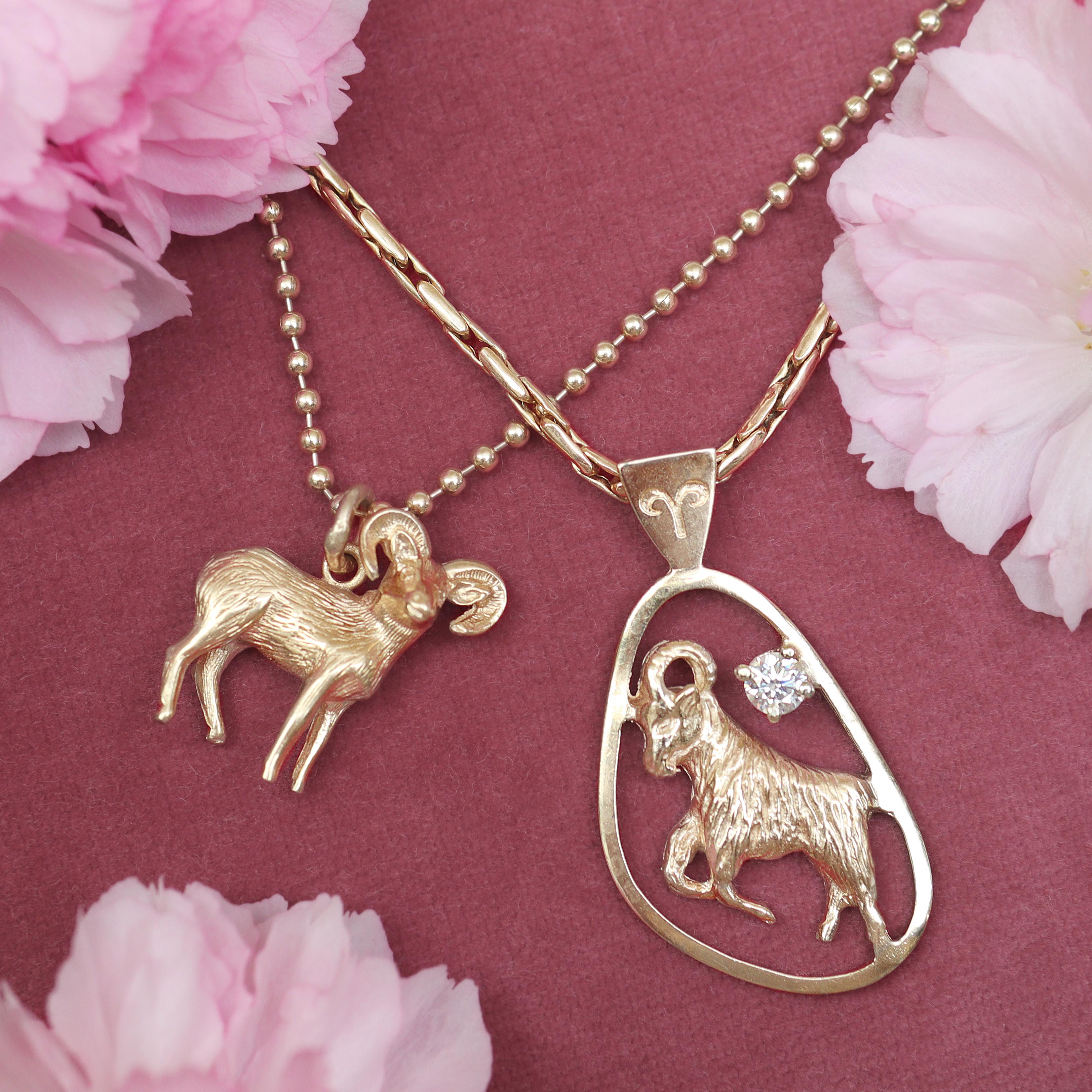 Vintage Diamond Zodiac Aries 14k Gold Charm