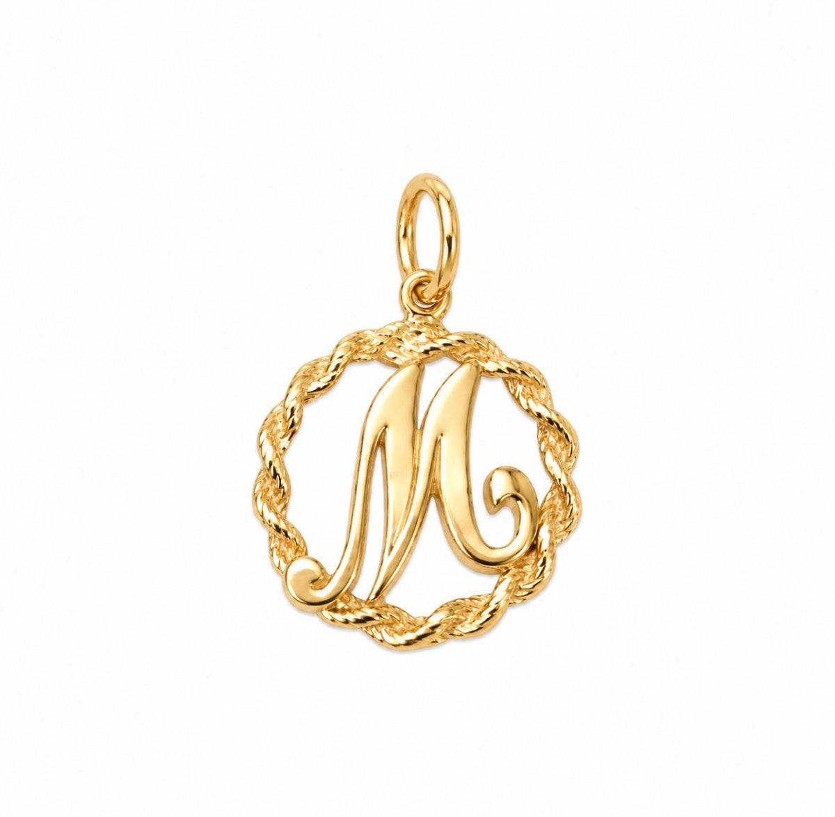 14k Yellow Gold Vintage Small Rope Border Letter 'M' Initial Charm