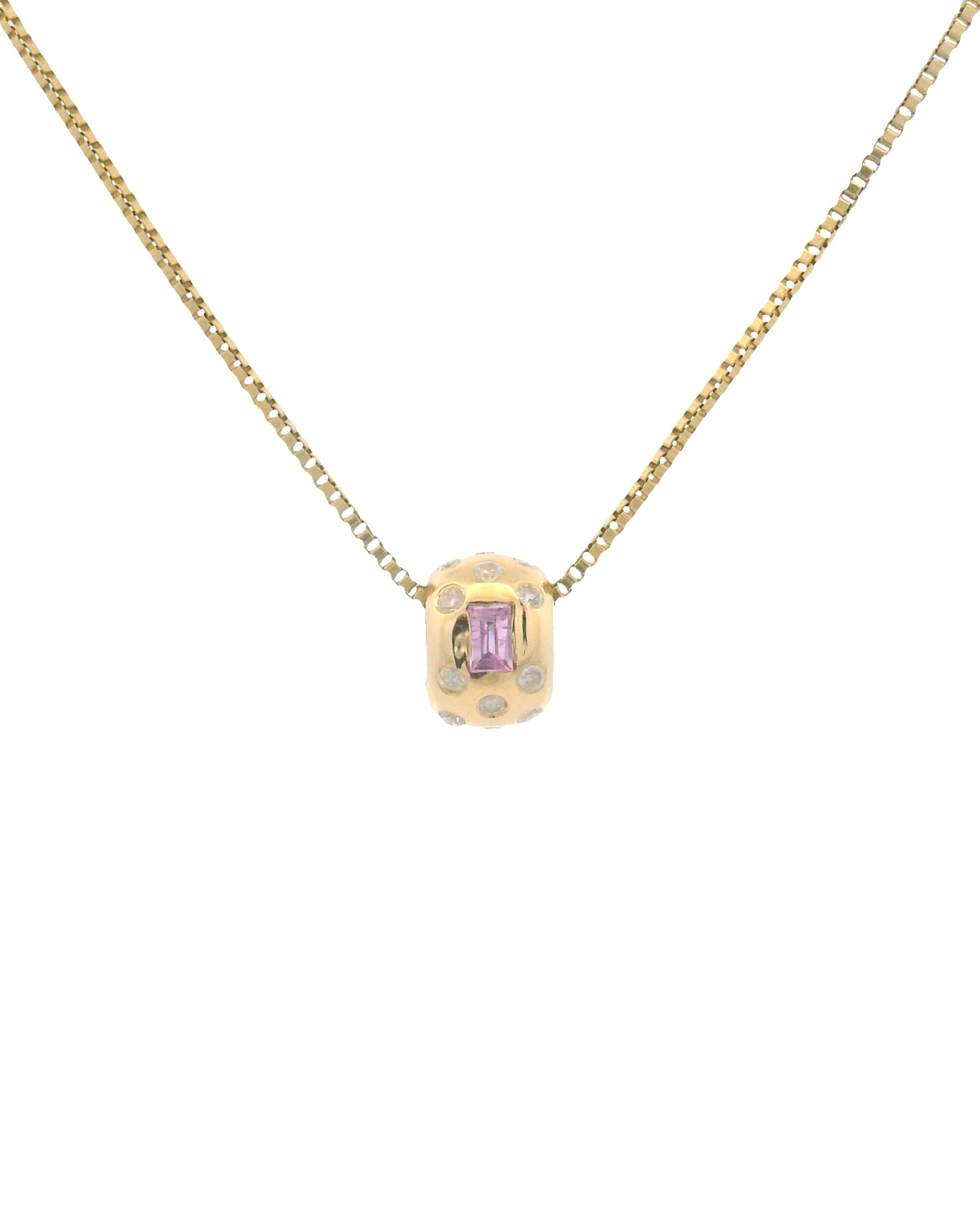 14k Yellow Gold Emerald and Pink Sapphire Diamond Rondel Spacer Charm