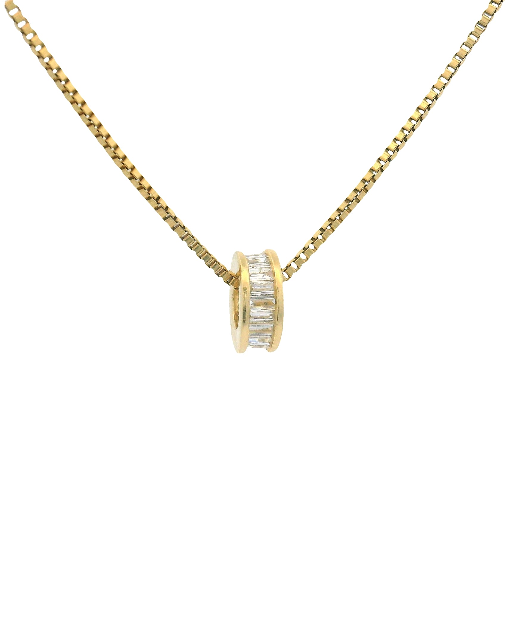 14k Gold Baguette Diamond Rondel Spacer Charm