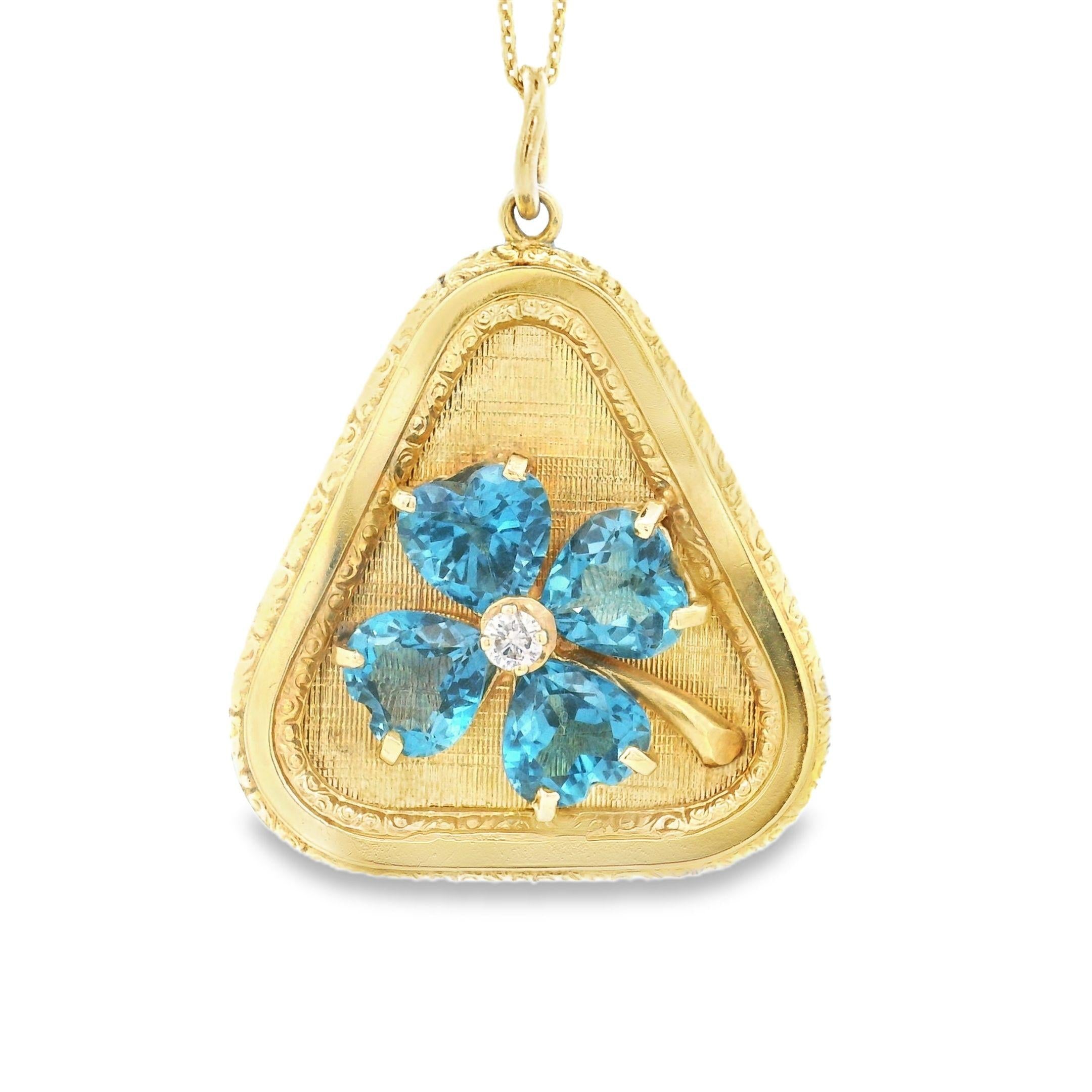 Vintage London Blue Topaz and Diamond Clover 14k Gold Charm