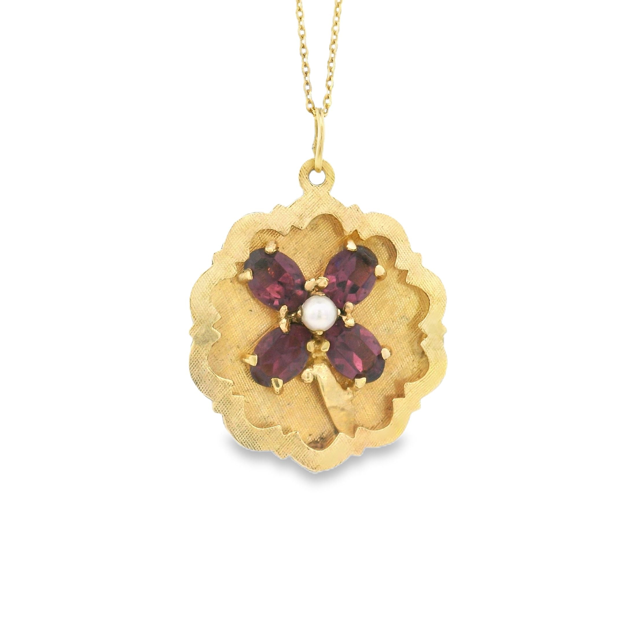 Vintage Amethyst &amp; Perle Klee 14k Gold Anhänger