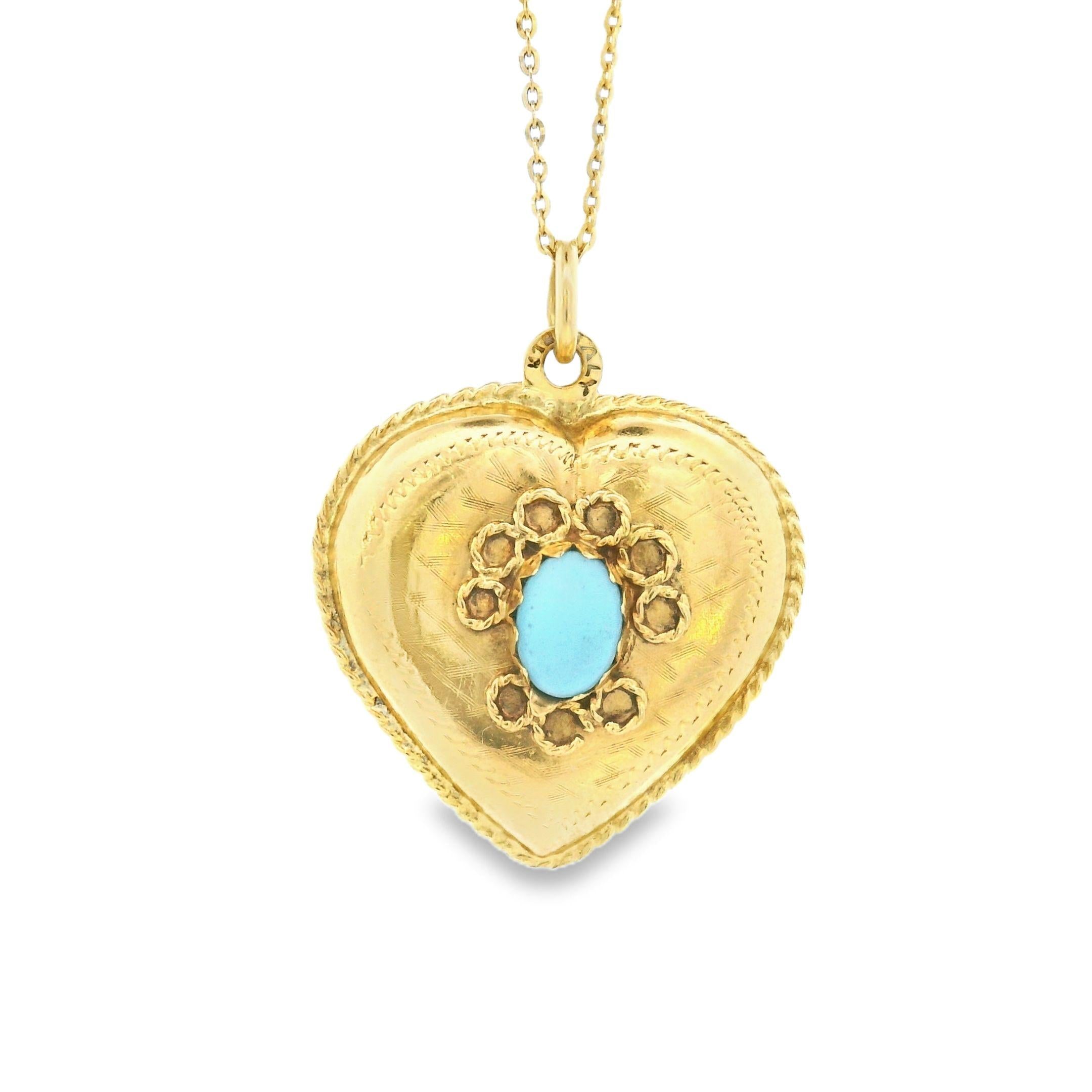 Victorian Turquoise Puffy Heart 14k Gold Charm