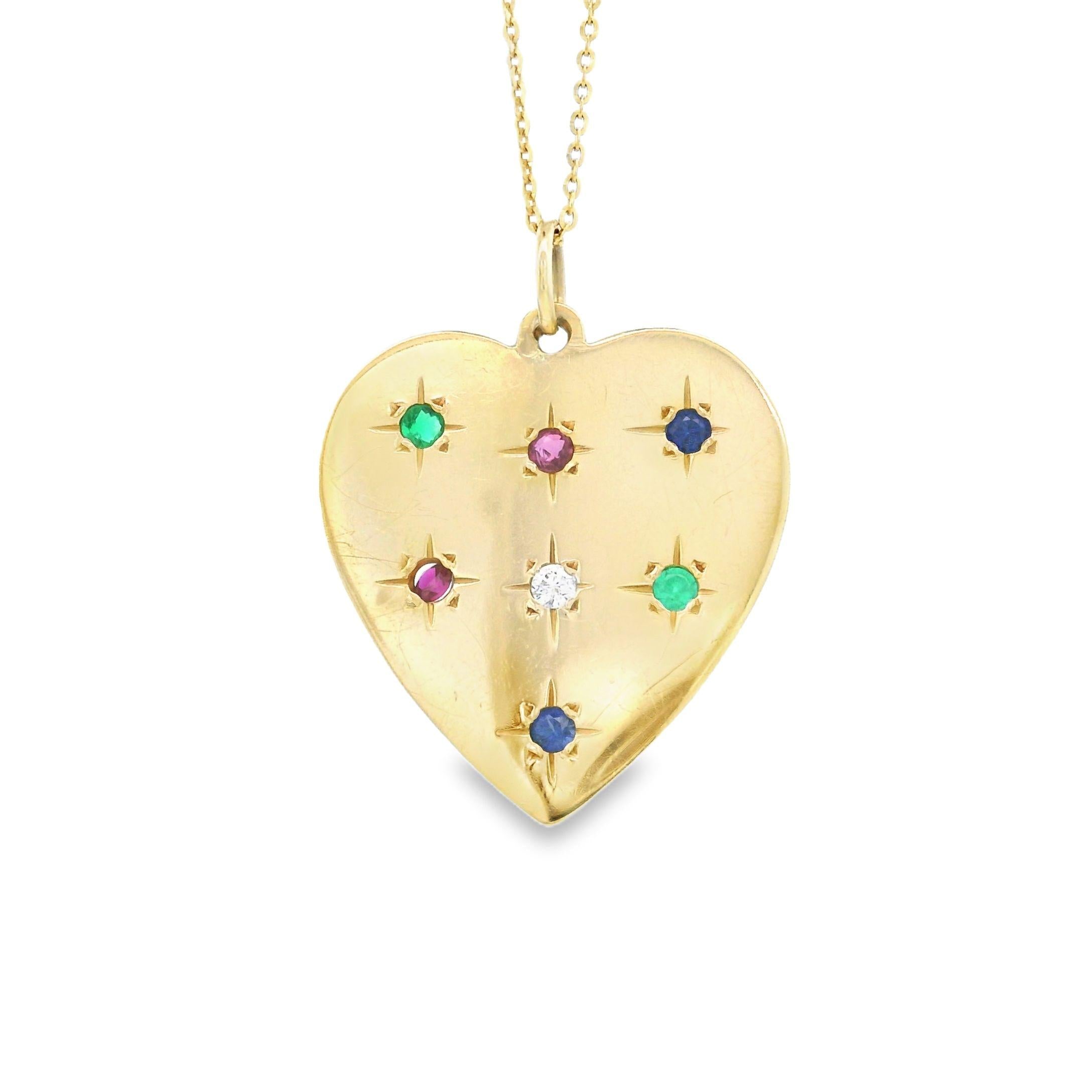 Vintage Gemstone Heart 14k Gold Charm