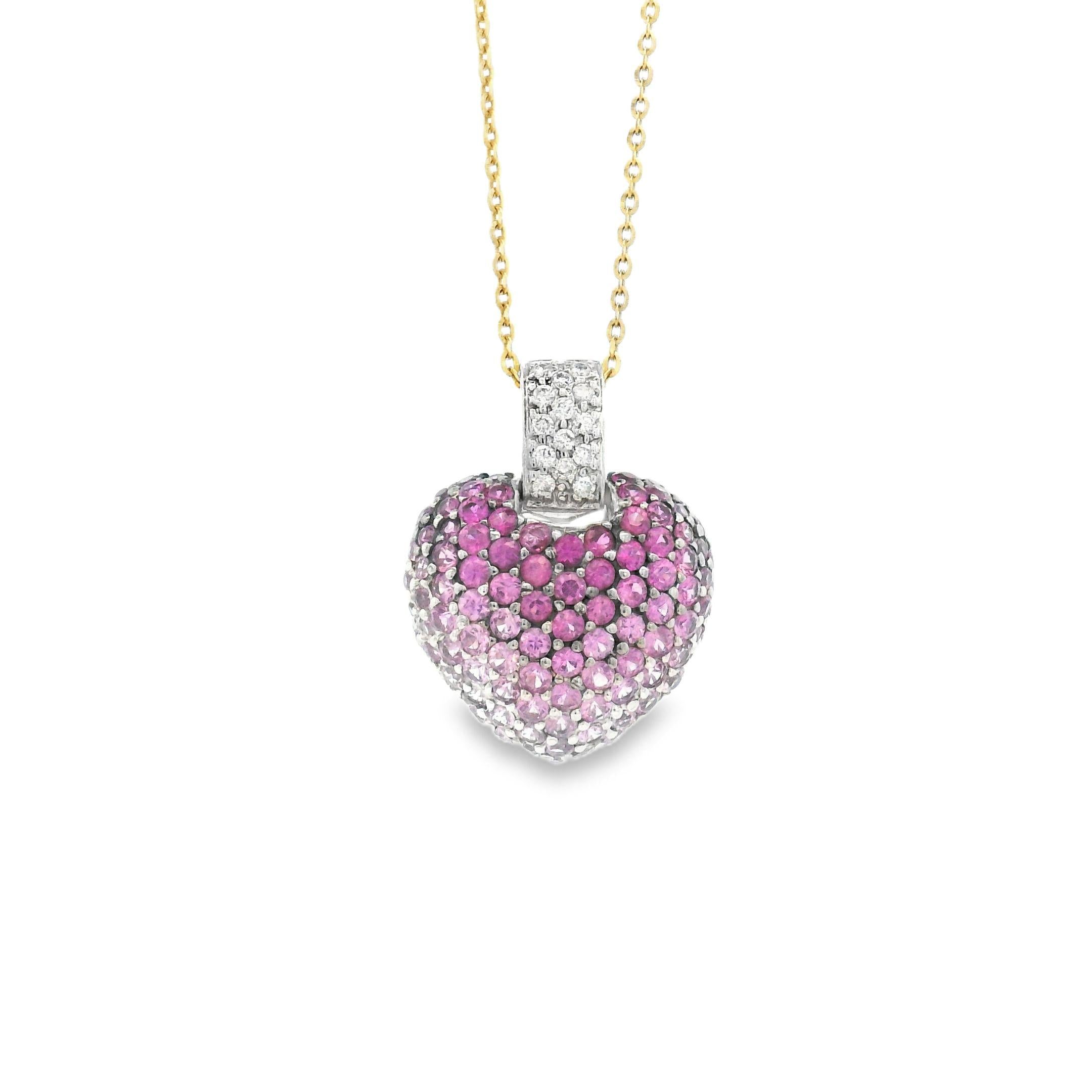 Vintage Diamond, Ruby and Pink Sapphire Ombre Heart Charm