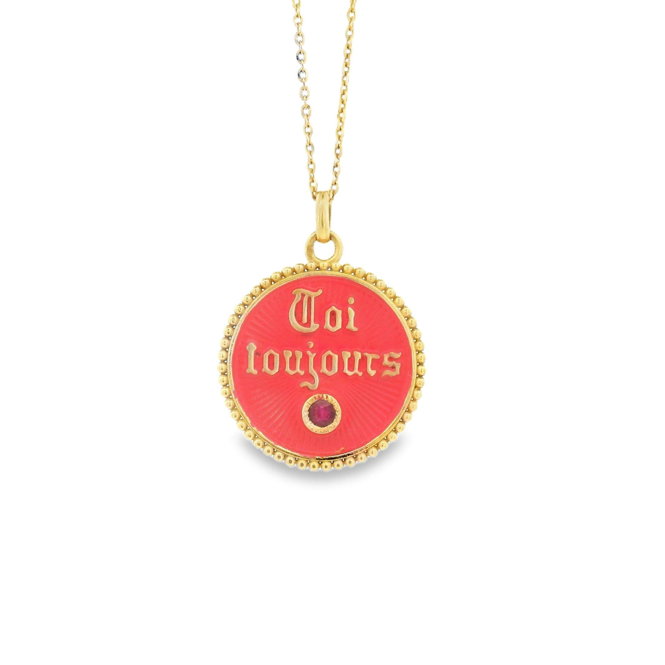 Vintage Ruby "Toi Toujours" Pink 18k Gold Charm