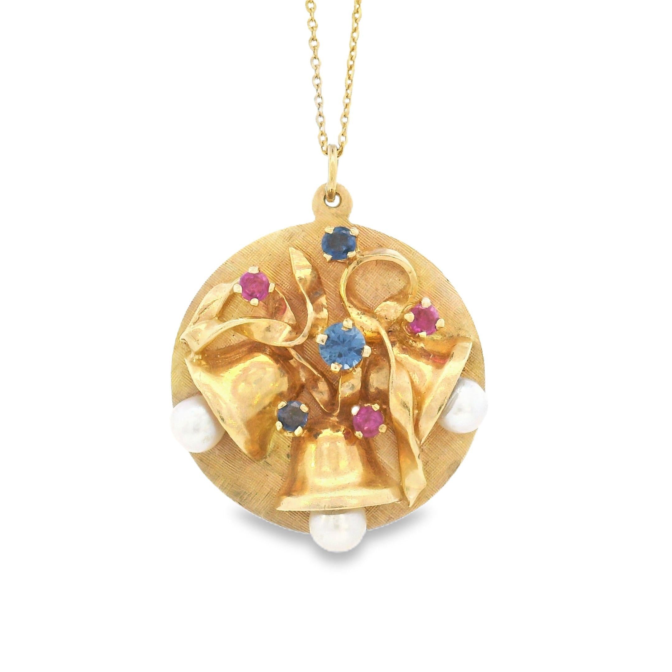 Vintage Multi-gem Bells 14k Gold Charm