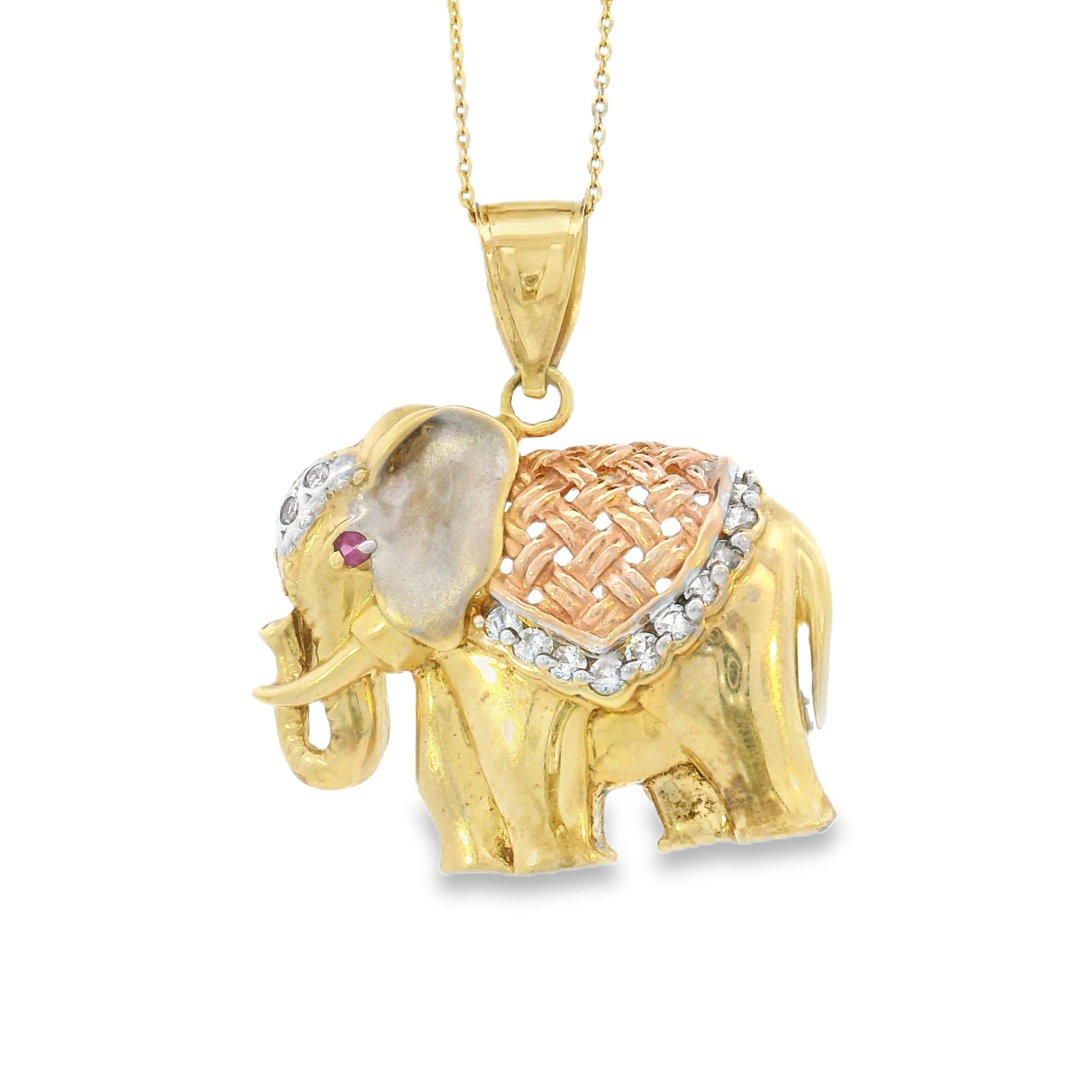 Encanto de oro de 14k con elefante de piedras preciosas vintage