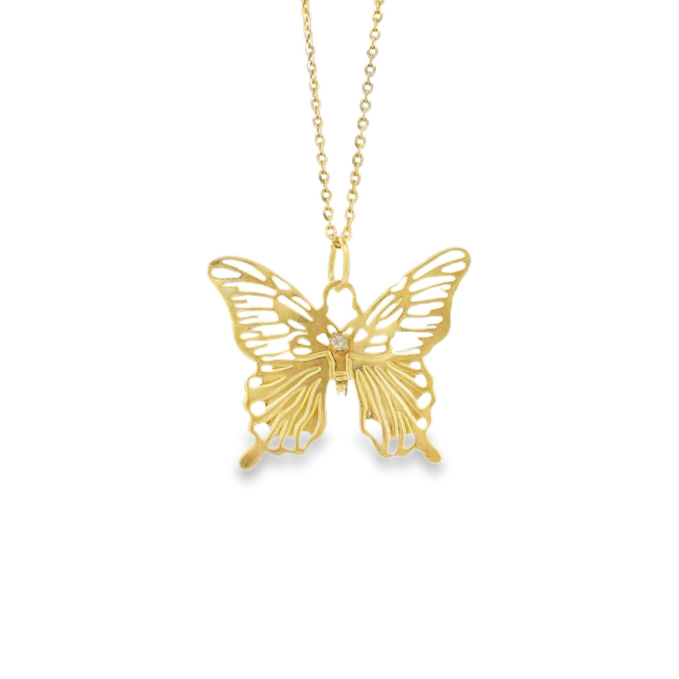 Vintage 14K Gold Diamond Butterfly Charm