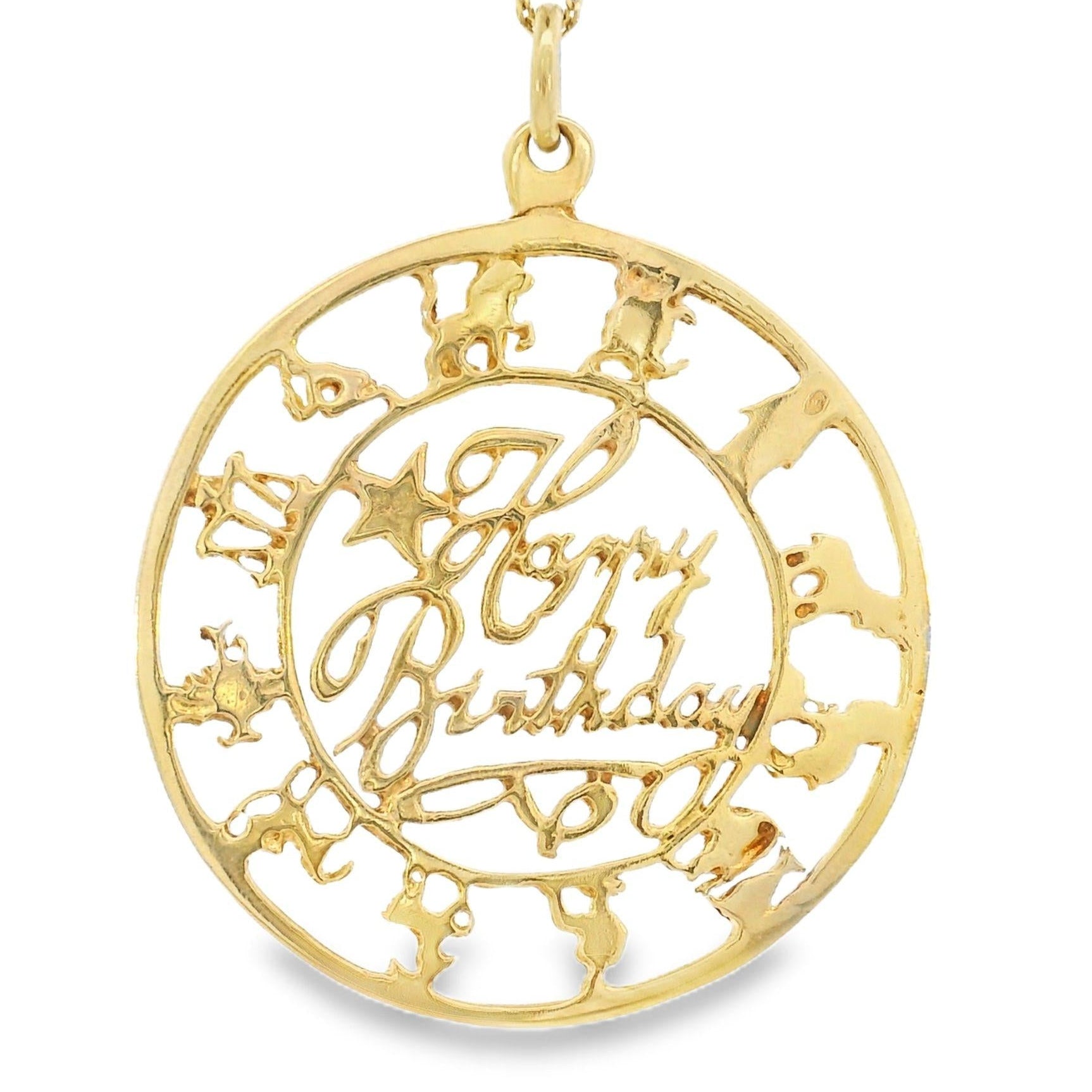 Vintage "Happy Birthday" Zodiac Calendar 14k Gold Charm