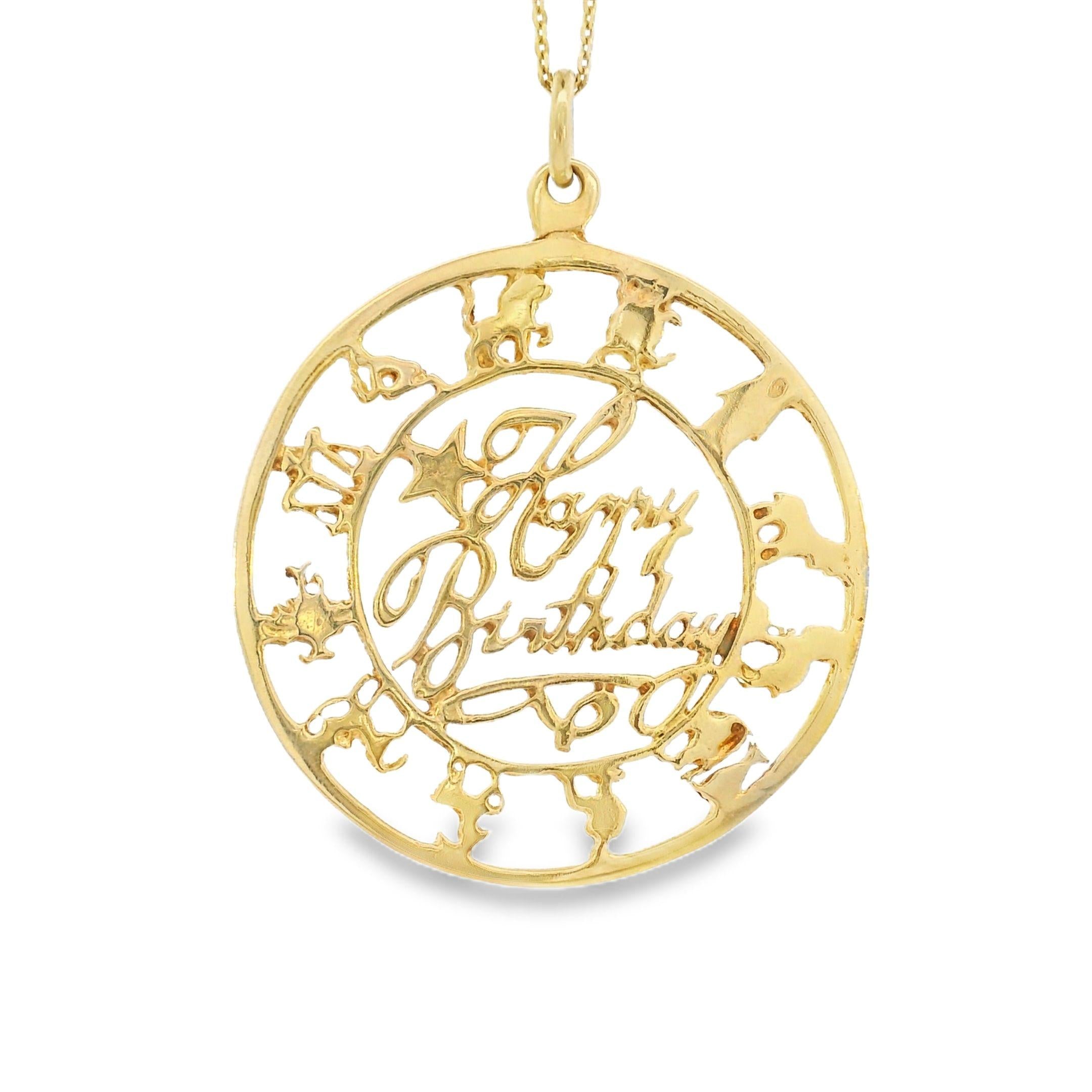 Vintage "Happy Birthday" Zodiac Calendar 14k Gold Charm