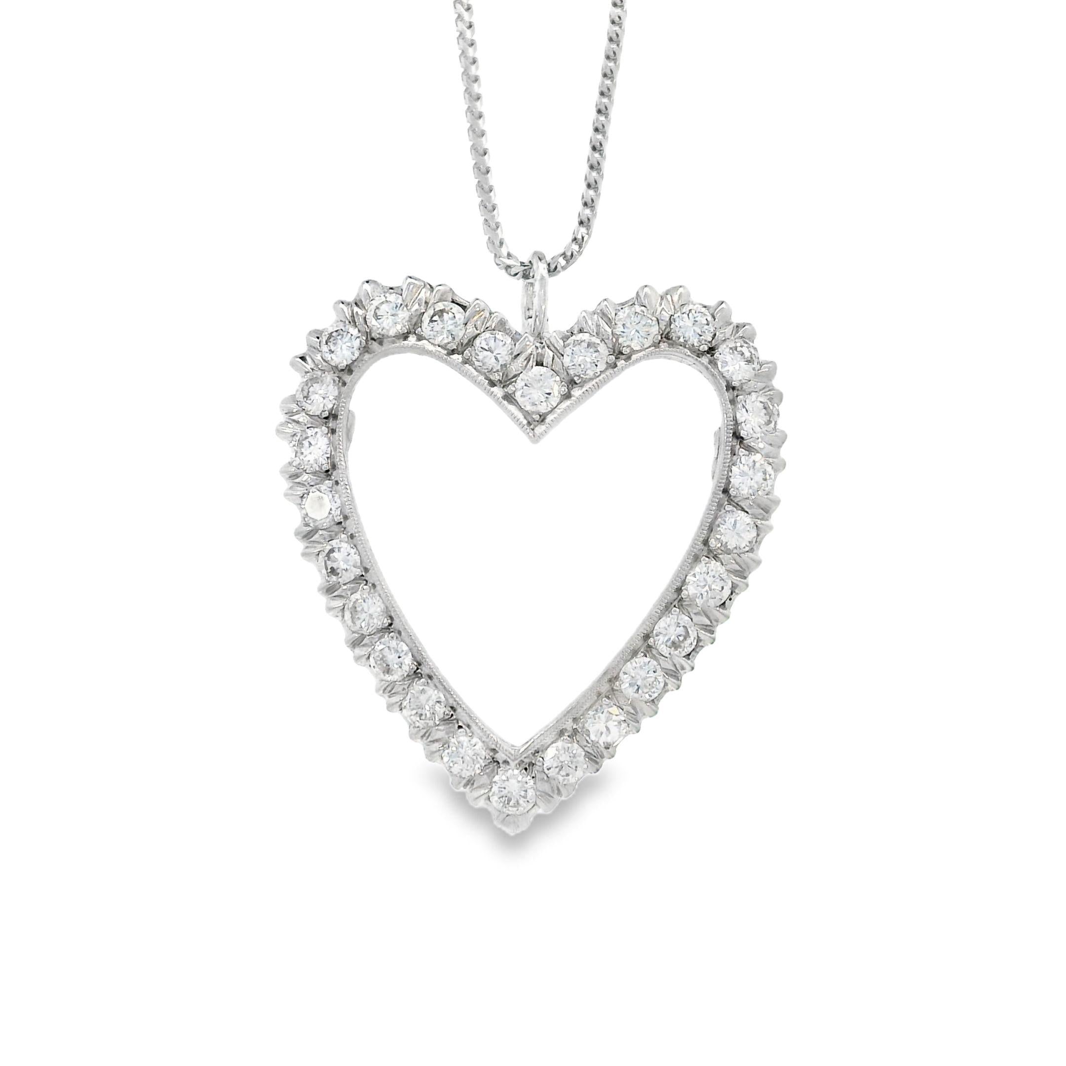 Vintage Diamond Heart 14k White Gold Charm