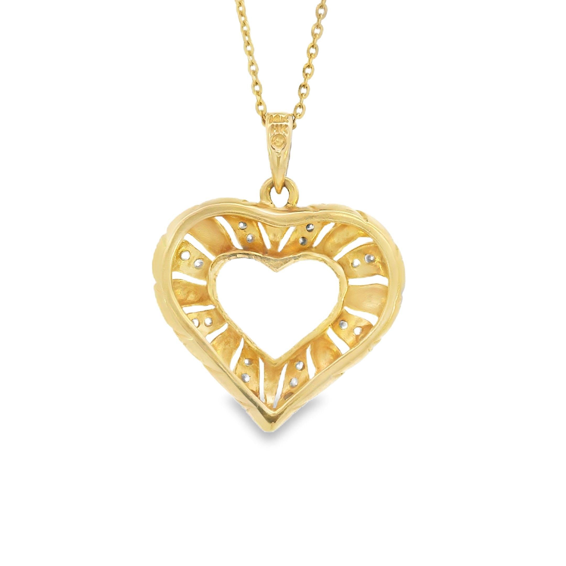 Vintage Diamond Heart 14k Gold Charm