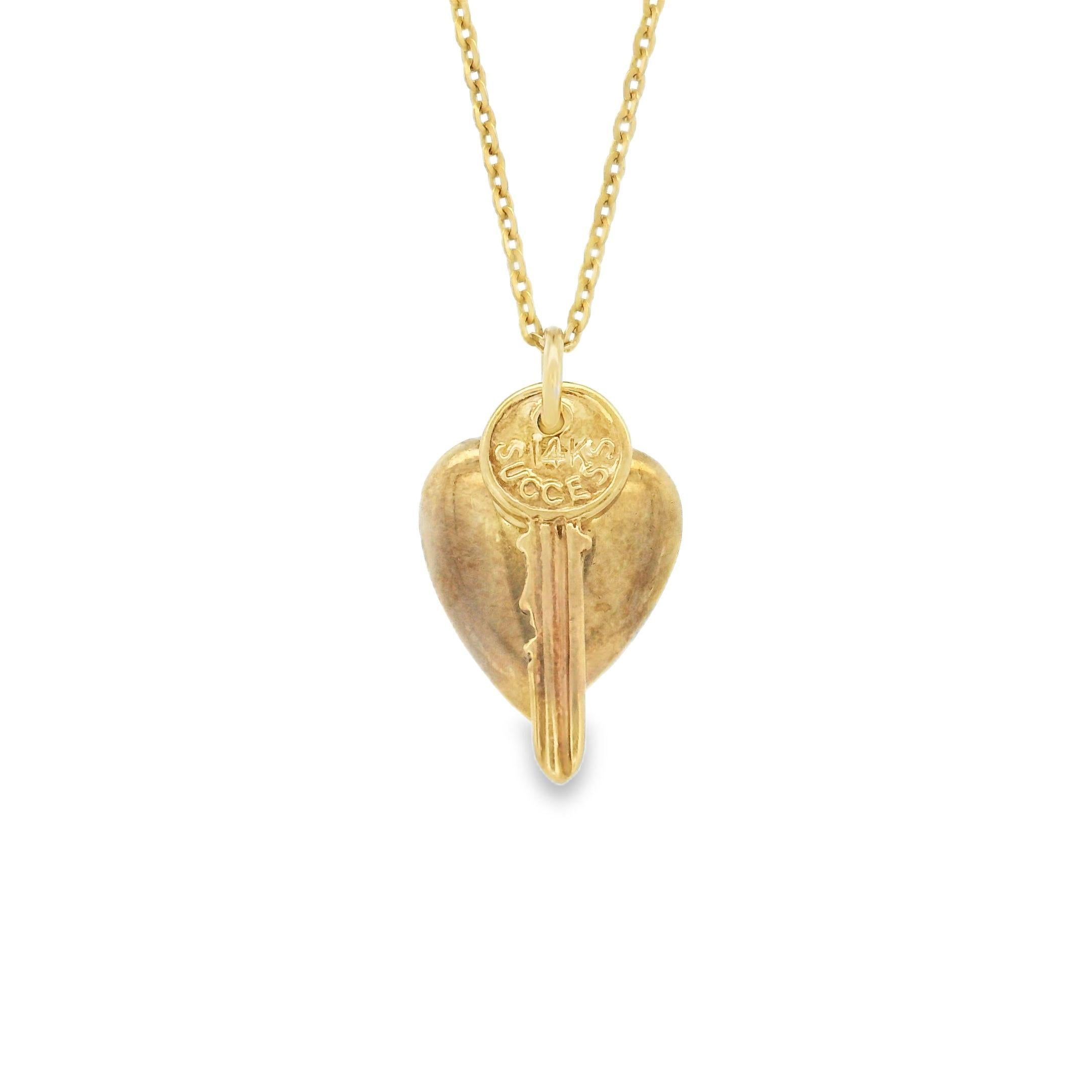 Vintage Heart and Key 14k Gold Charm