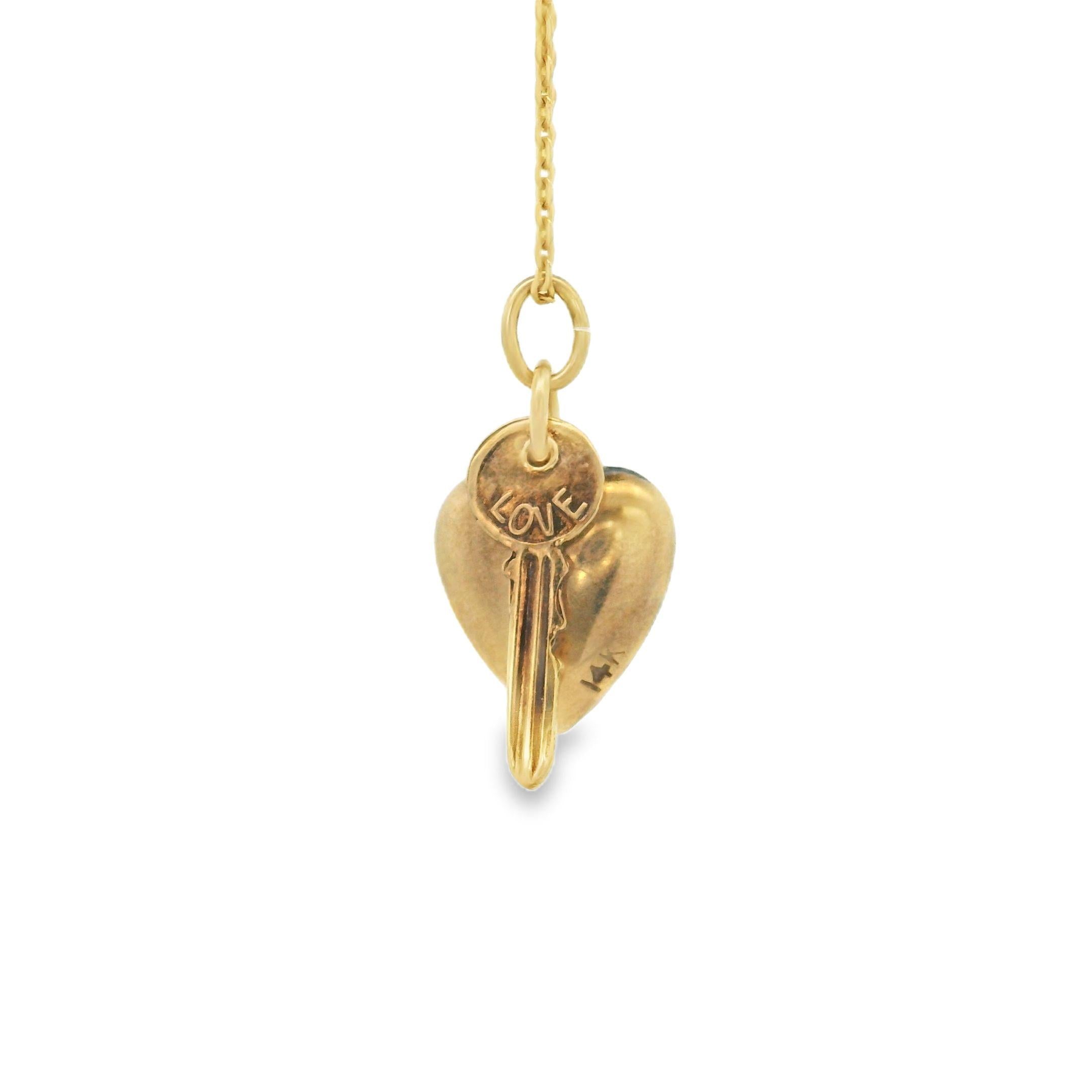 Vintage Heart and Key 14k Gold Charm