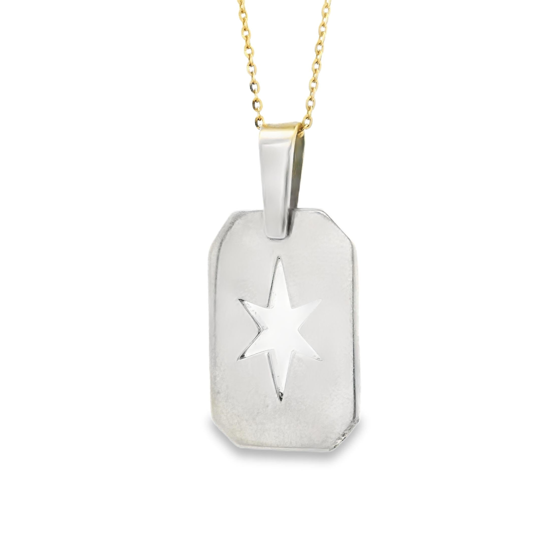 Vintage Star Dog Tag 14k White Gold Charm