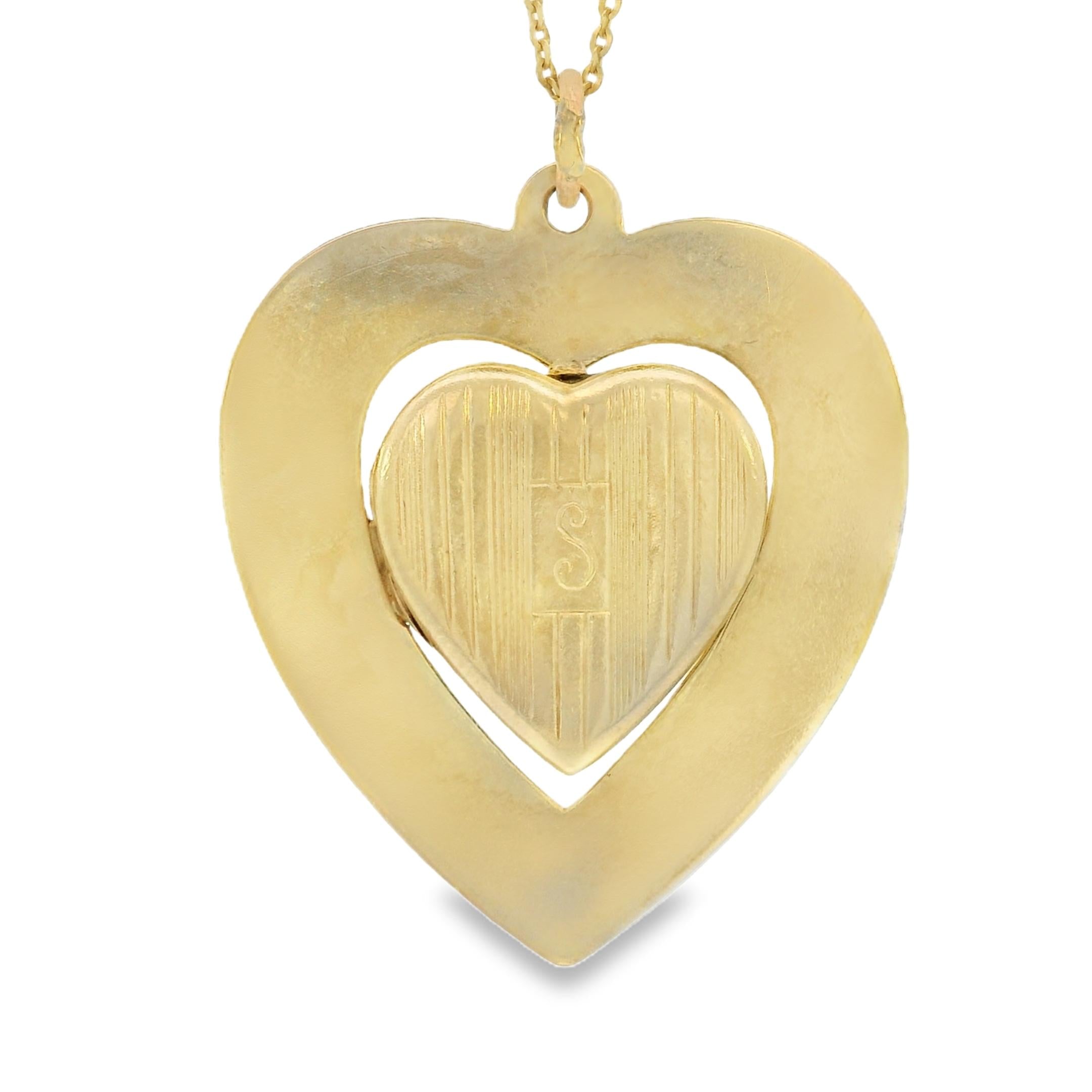 Vintage "S" Double Heart 14k Gold Charm