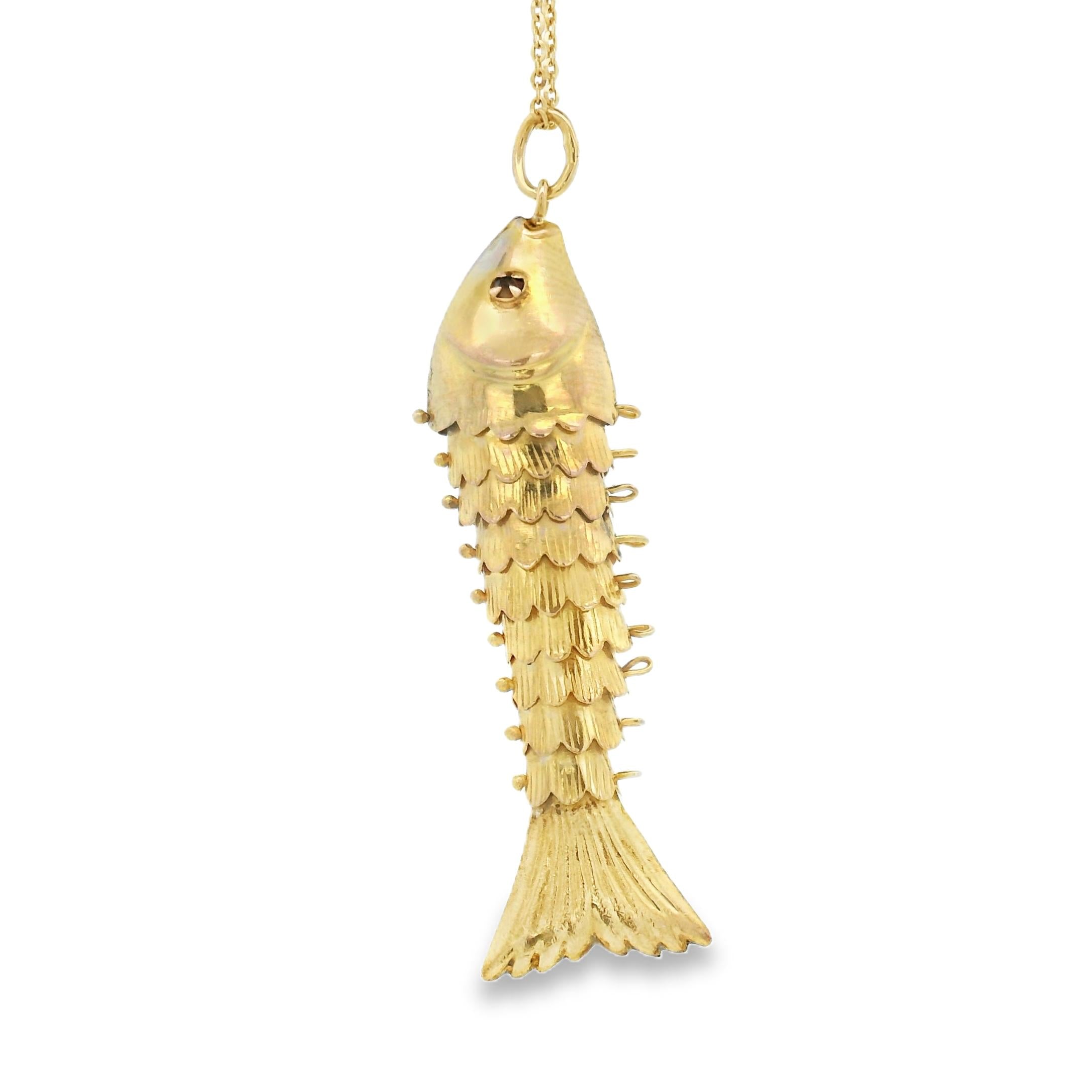 Vintage Articulated Moving Fish 14k Gold Charm